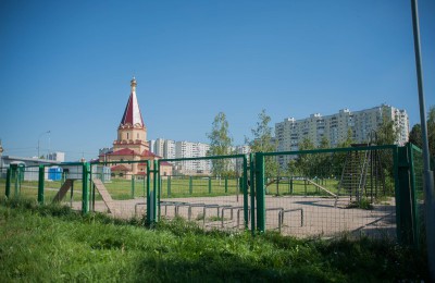 Площадка для выгула собак в парке в пойме реки Городни