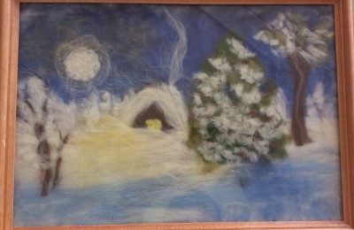 Картина, выполненная в технике "шерстяная акварель" в библиотеке №150